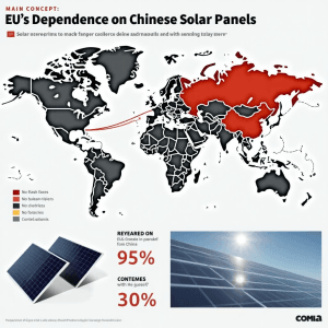 Dependencia alta de la UE en las importaciones solares chinas, visualizada.