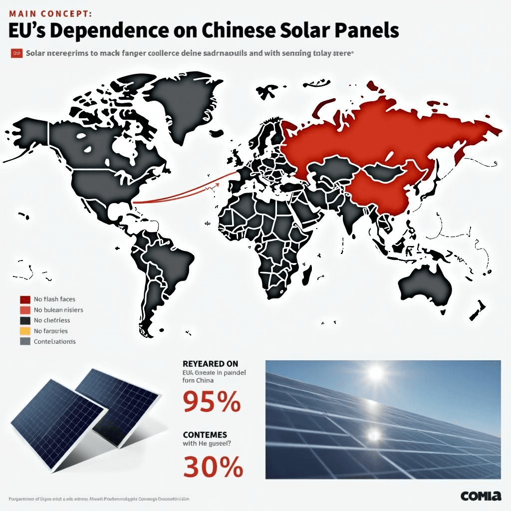 Dependencia alta de la UE en las importaciones solares chinas, visualizada.