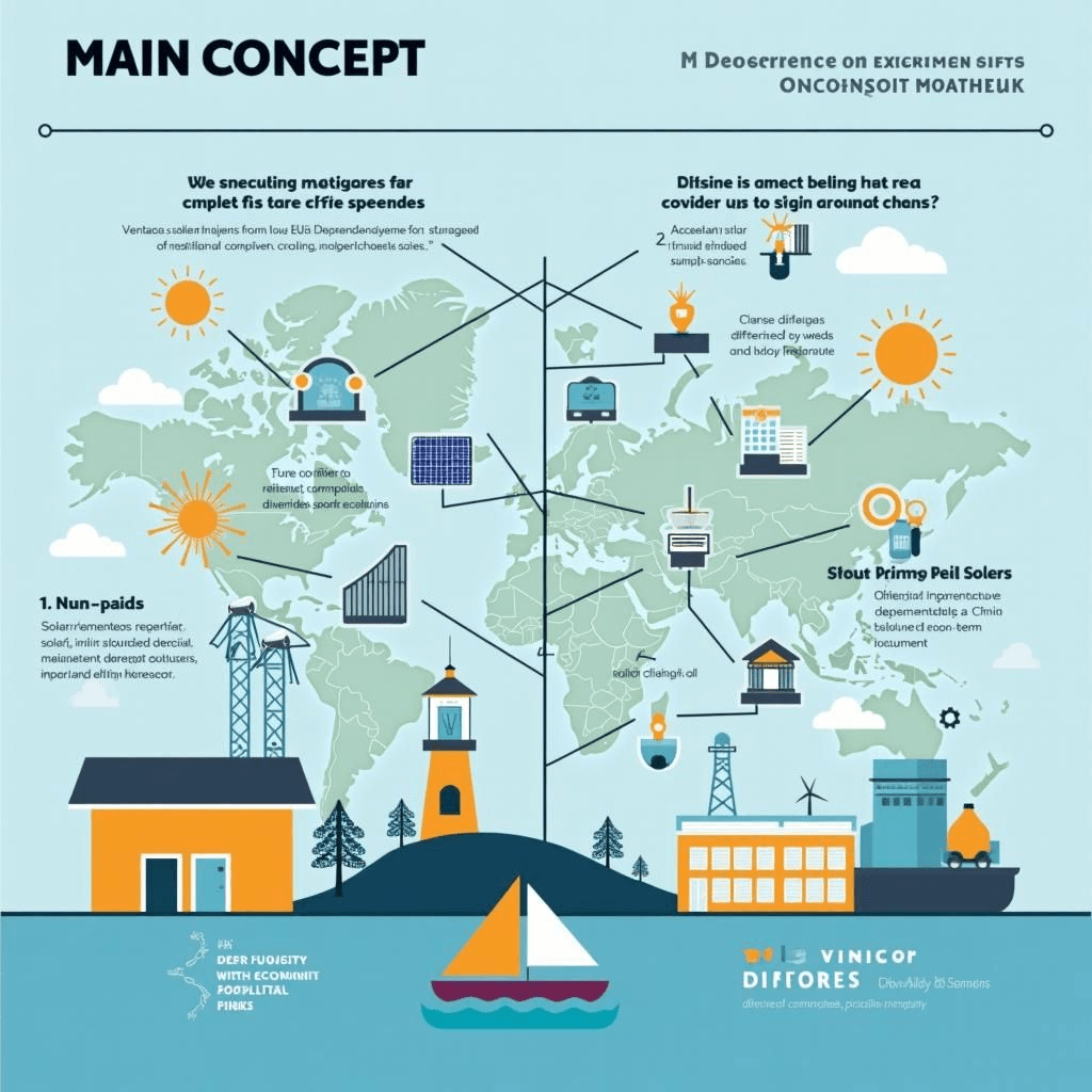 Icônes de l'énergie solaire, de stockage, chaînes de fourniture diversifiées et de politique