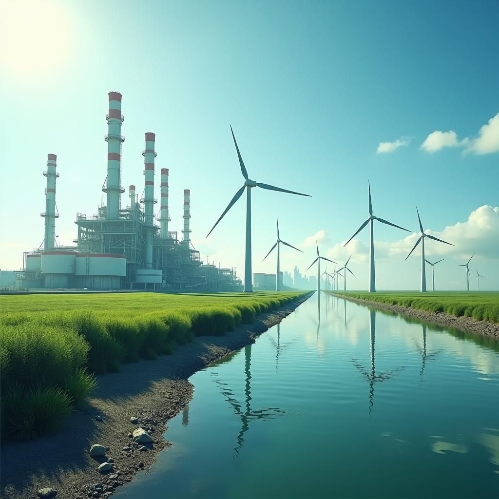 Refinerías de petróleo transformándose en instalaciones de energía solar y eólica.