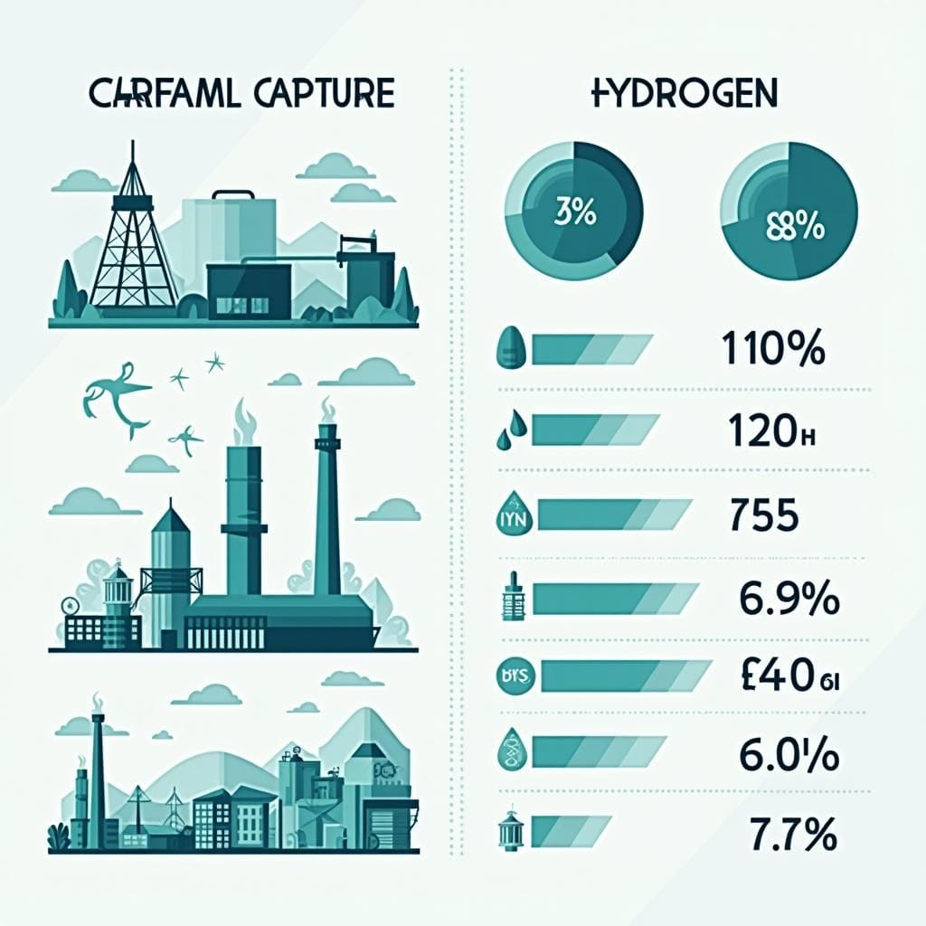 Diagramas de instalaciones de captura de carbono y producción de hidrógeno, con inversiones