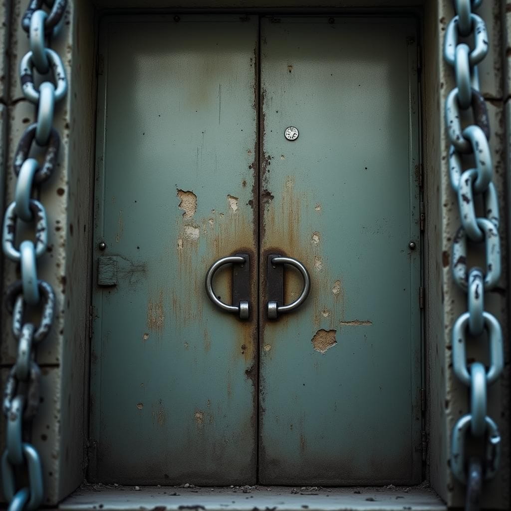Barrières avec des portes verrouillées et des chaînes bloquant un chemin.