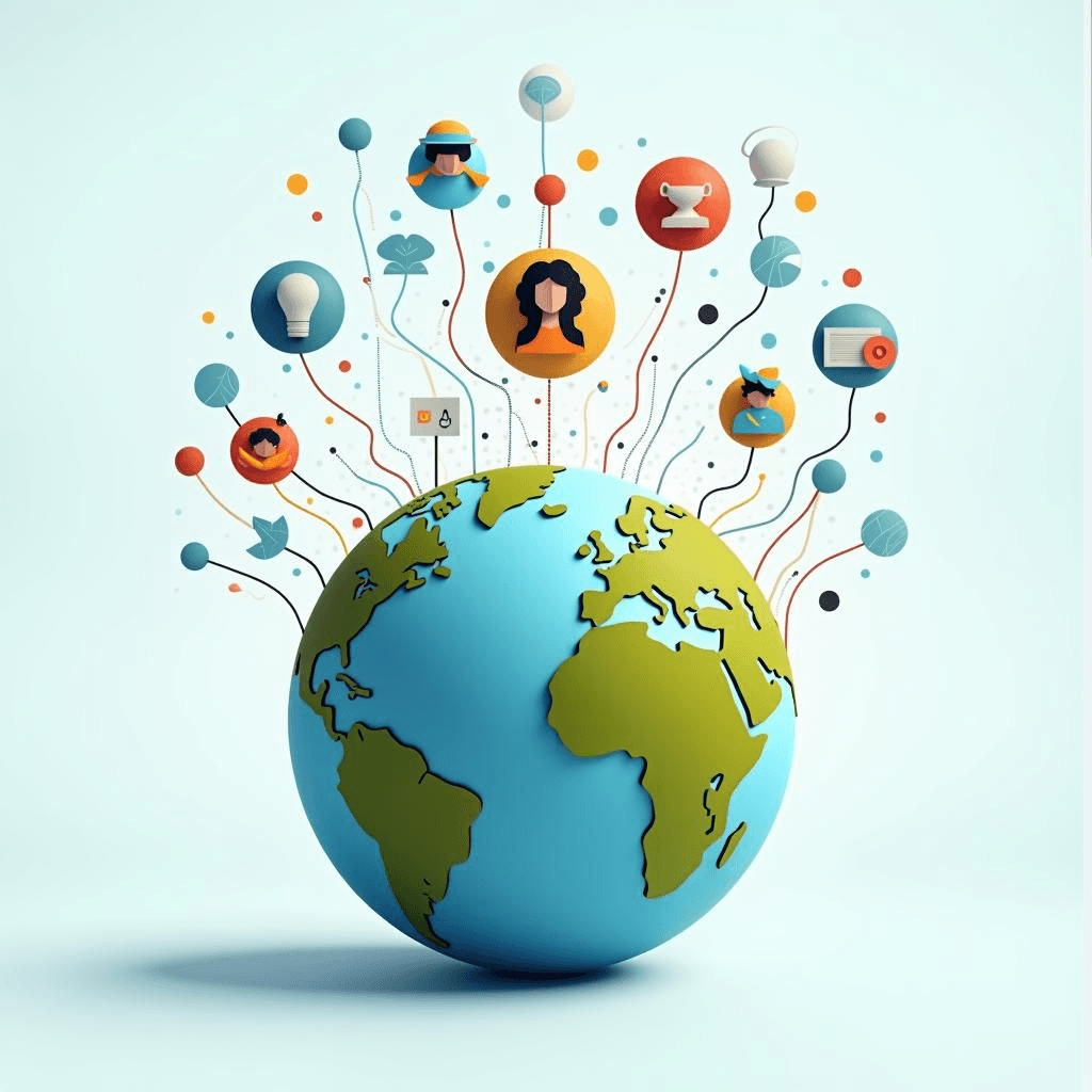 Globe with diverse research methods icons: qualitative, participative, indigenous.