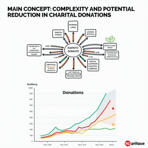 Diagrama complejo de deducciones caritativas, tendencia declinante de las donaciones gráfico.