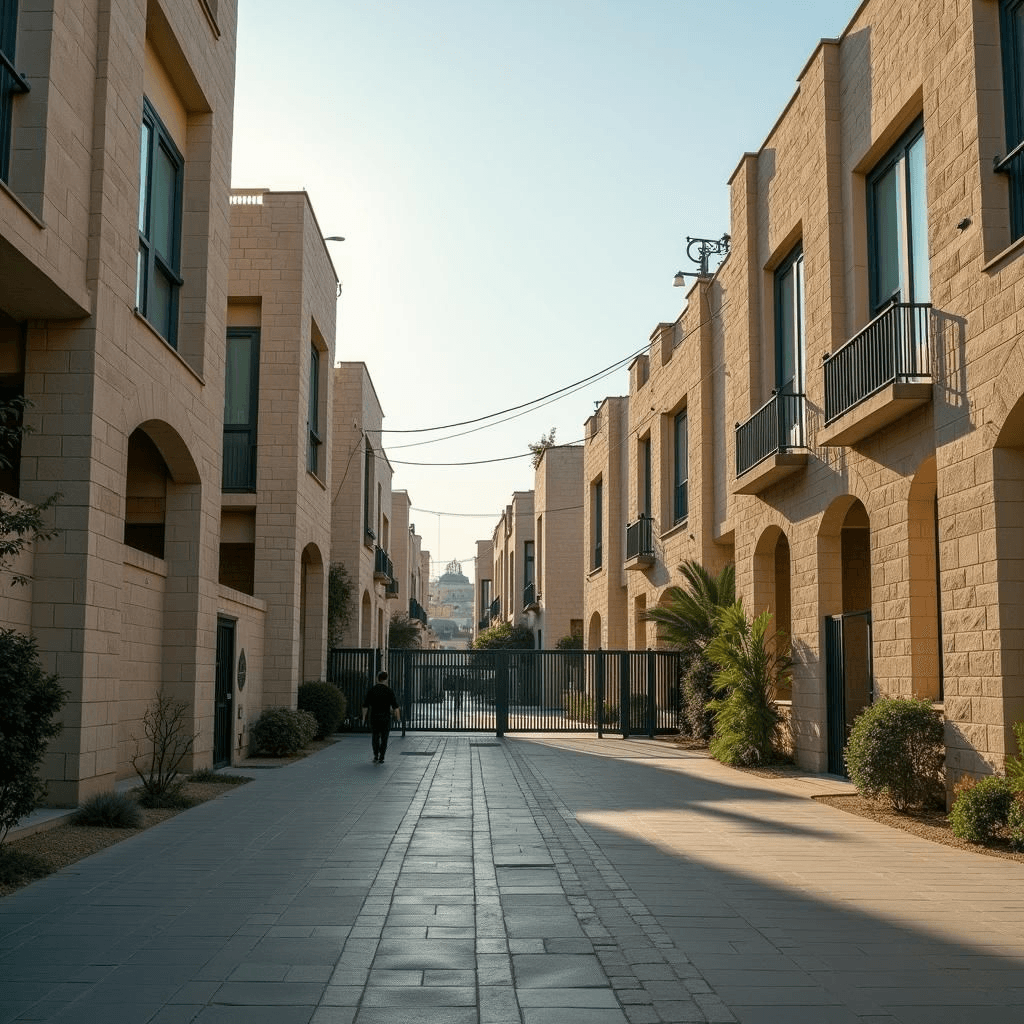 Judío dividido Oeste y Palestino Este, puertas de la ciudad cerradas, vacío