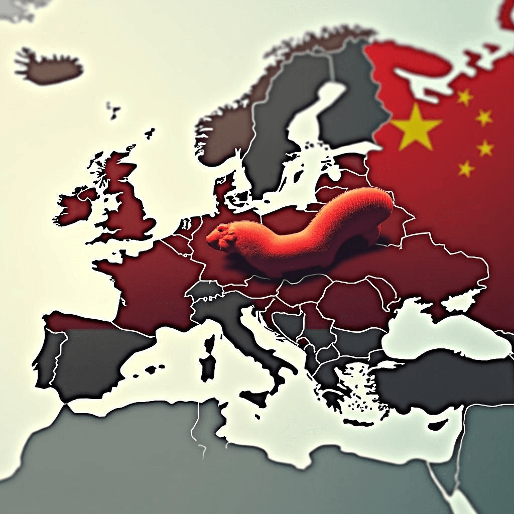 Un ours rouge et un dragon s'approchent d'une carte de l'Europe