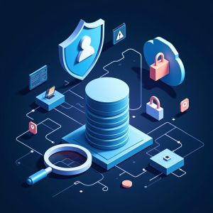 BASE DE DATOS ENCERRADA CON CLOQUE, LUPA SOBRESALIENTE RESALTA D