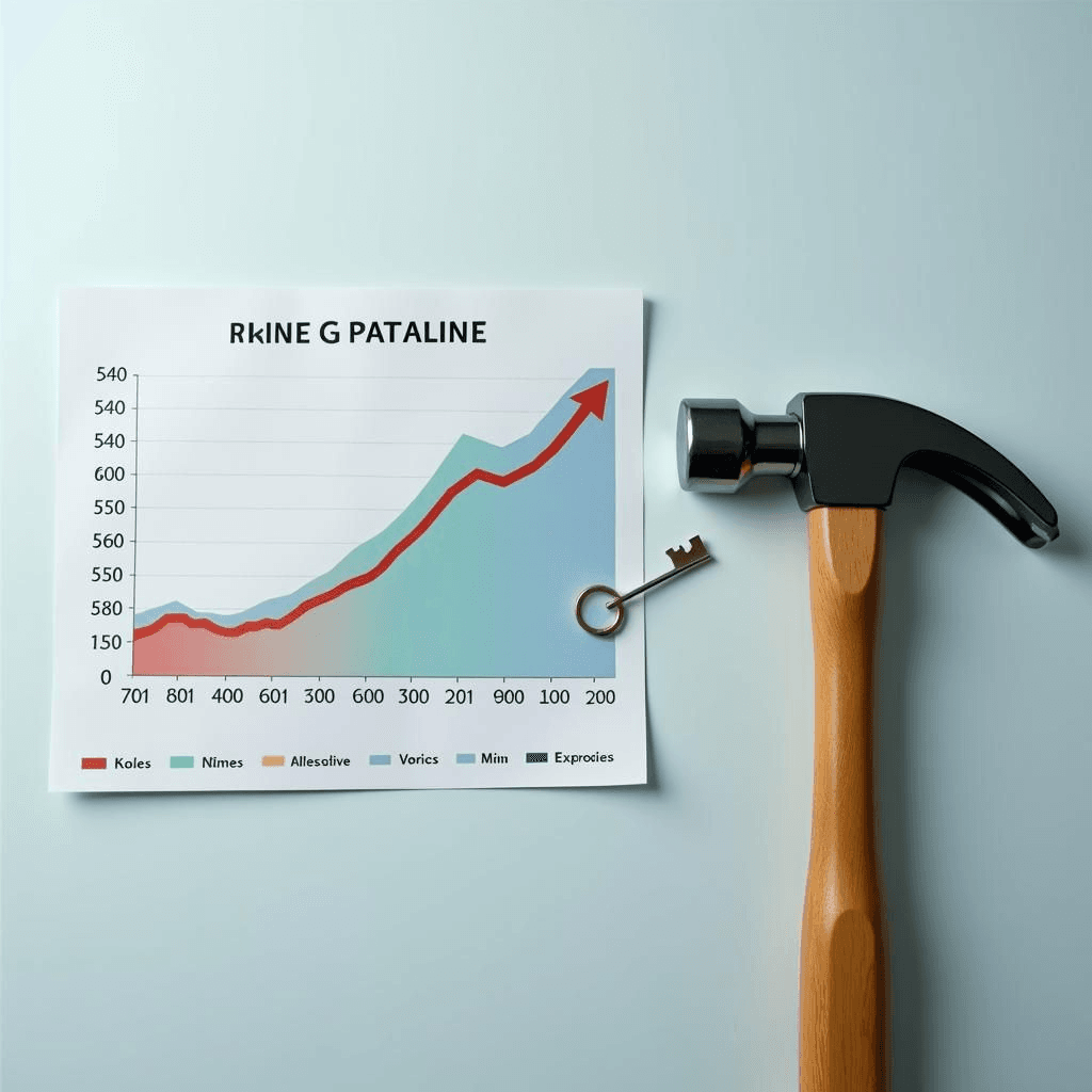 Un martillo y una llave junto a un gráfico de mercado laboral flexible.