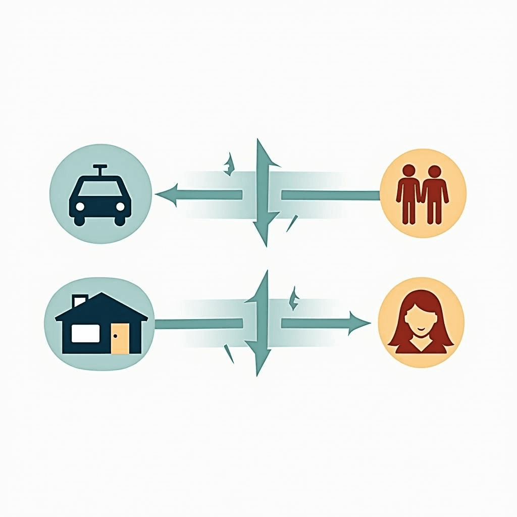 Iconos de transporte, salud, cuidado infantil y estrés, simbolizando barreras financieras