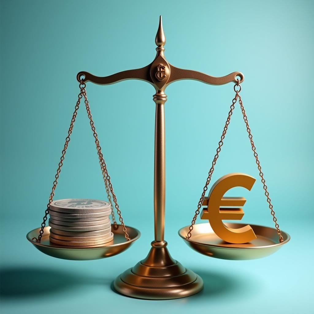 Básculas equilibrando el símbolo del euro y bonos.