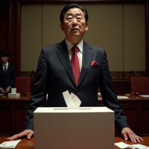 Sala del Parlamento, Primer Ministro Ishiba, votos dispersos en la caja de boletas -