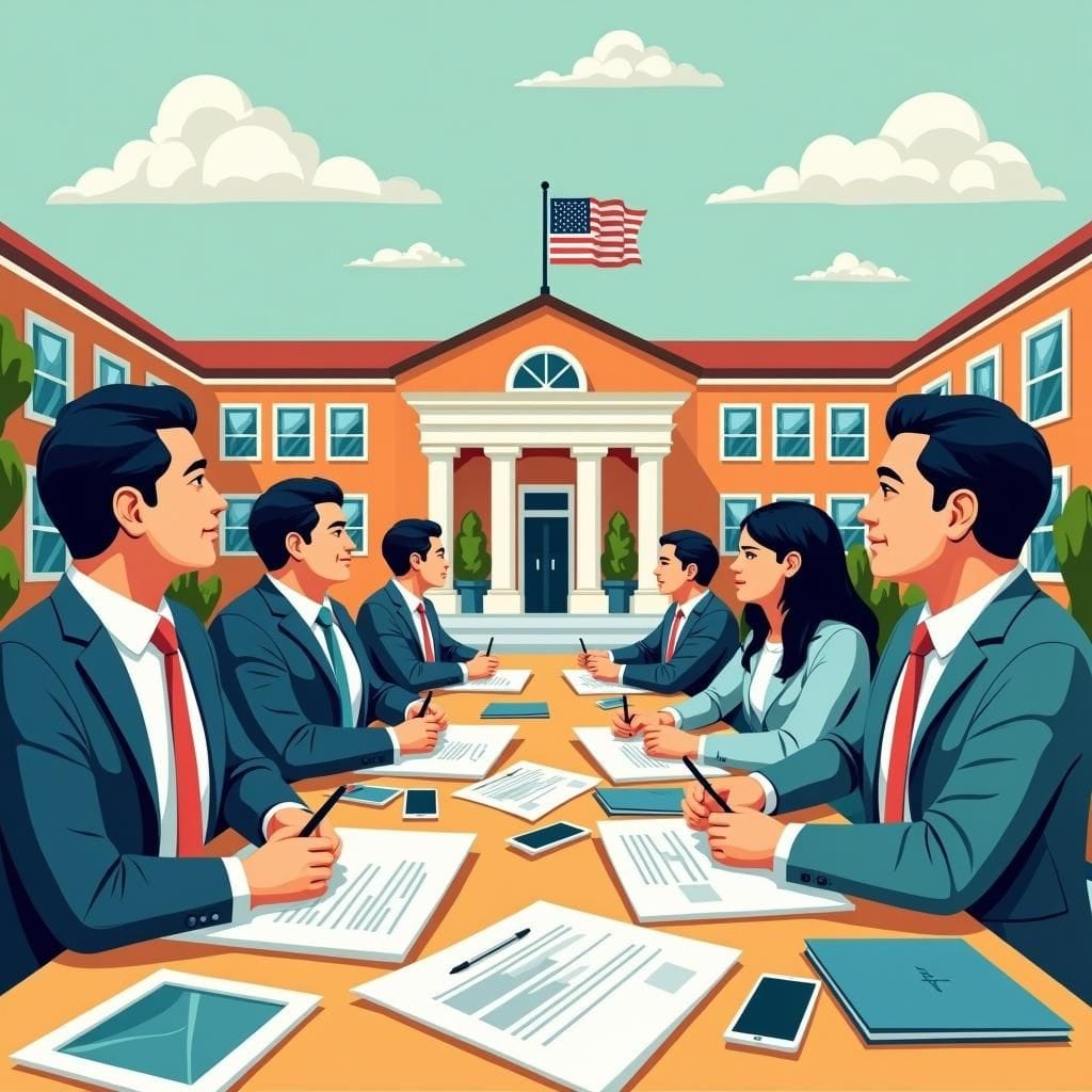 School buildings, funding charts, policy docs, Trump admin's education policy