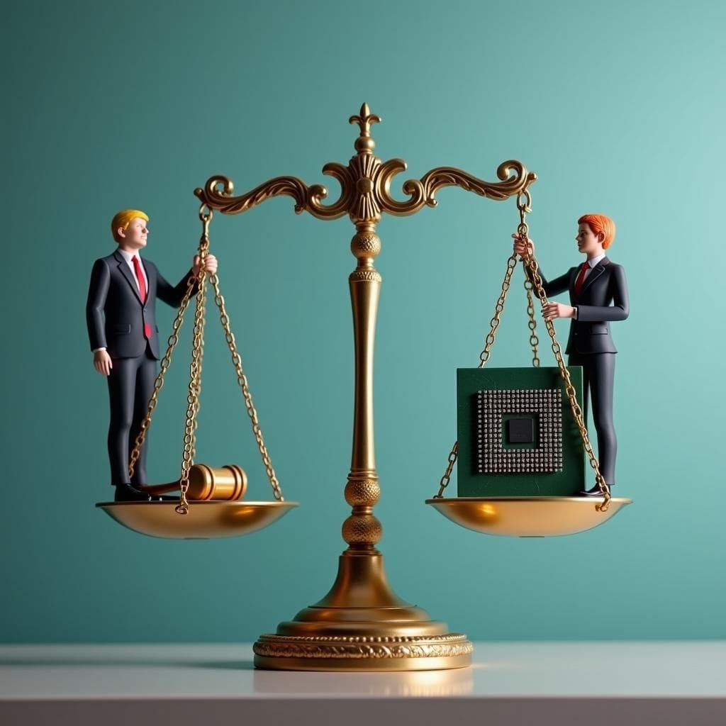 Political figure balancing law and AI development.