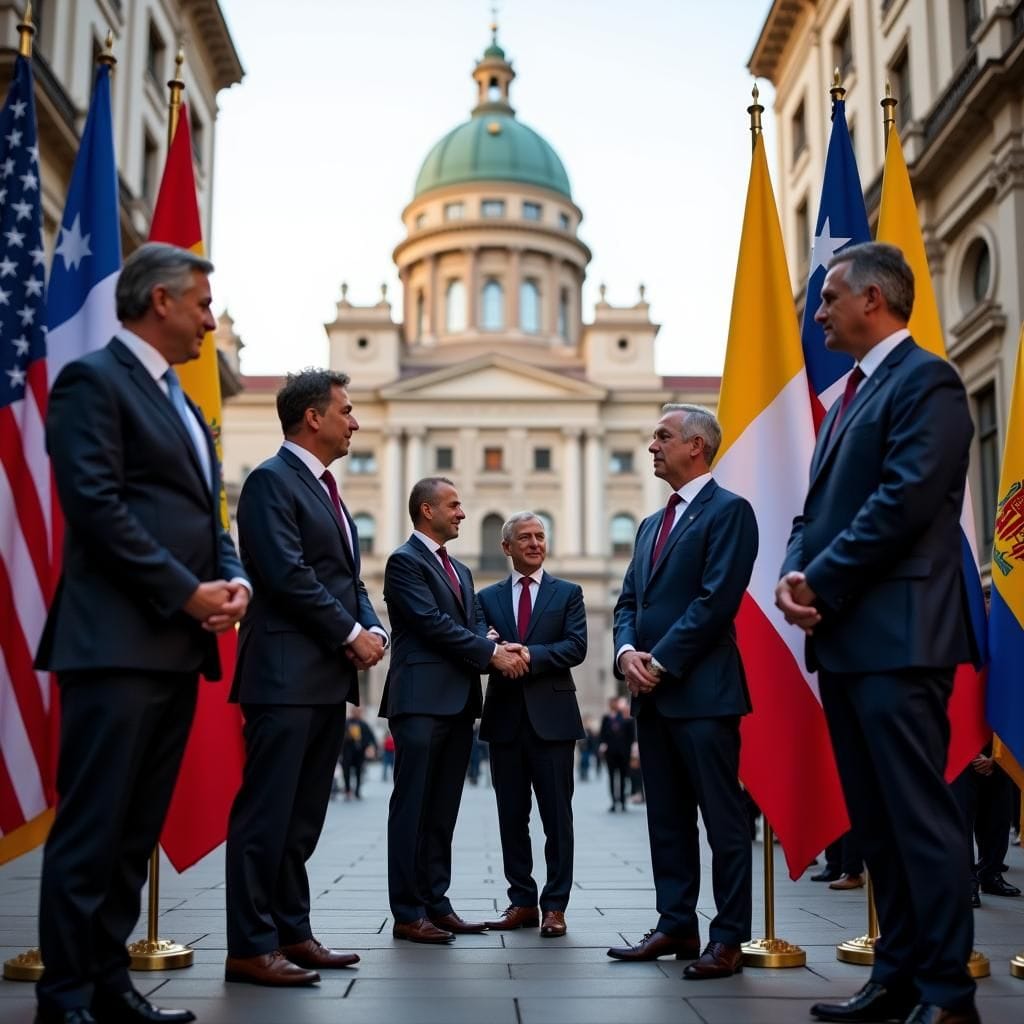 Pedro Sánchez, Gabriel Boric, et les chefs de la Palais de La Moneda