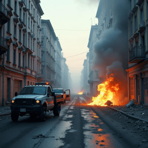 Destrucción en Kiev y otras regiones: edificios dañados, vehículos en llamas.