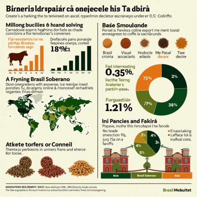 Gráficos e imágenes que ilustran la respuesta económica de Brasil a los aranceles.
