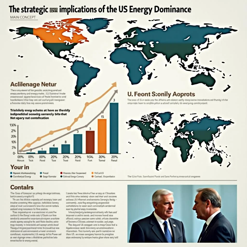 Un gráfico de barras, diagrama y líder discuten implicaciones de la dominancia energética.