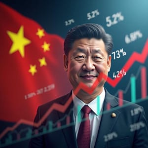 Xi Jinping, crecimiento del PIB de China (5.2%), gráficos de indicadores económicos