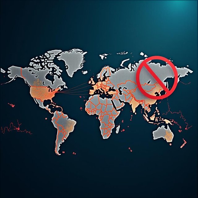 Un mapa muestra rutas comerciales US-China bloqueadas con aceleración de la inteligencia artificial.