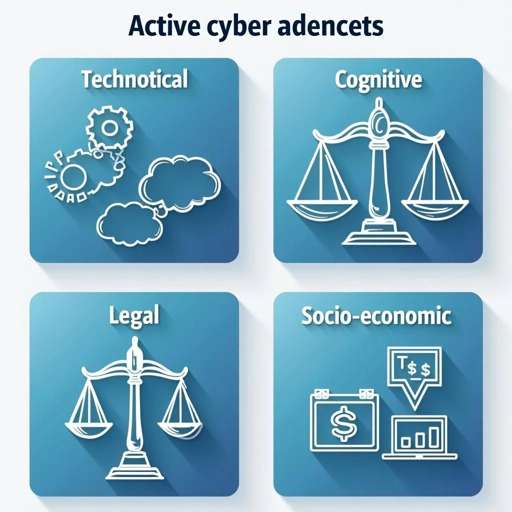 Quatre boîtes catégorisent les effets des mesures de défense active du cyberespace.