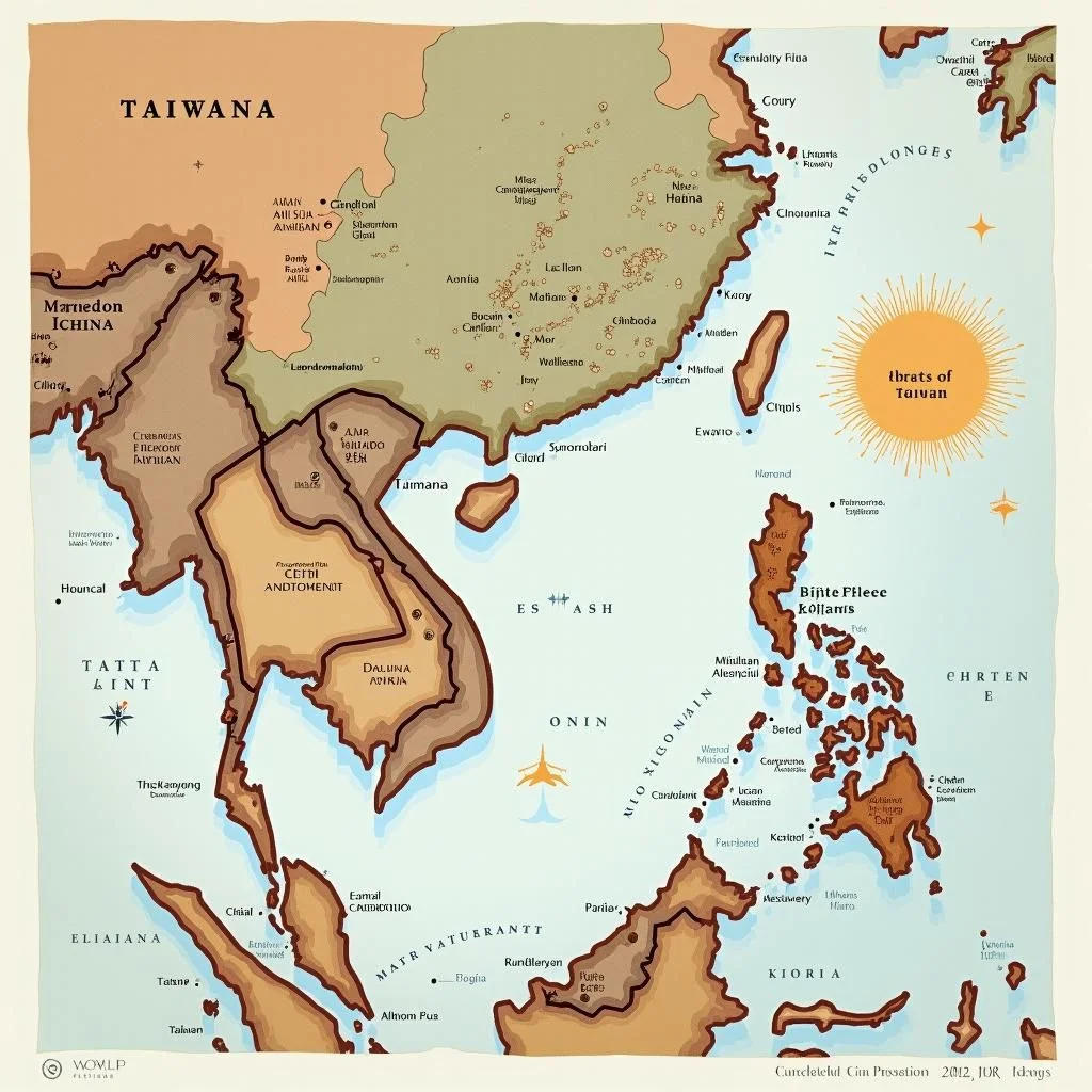 Cartes et documents illustrant les litiges territoriaux et les revendications de Taïwan.