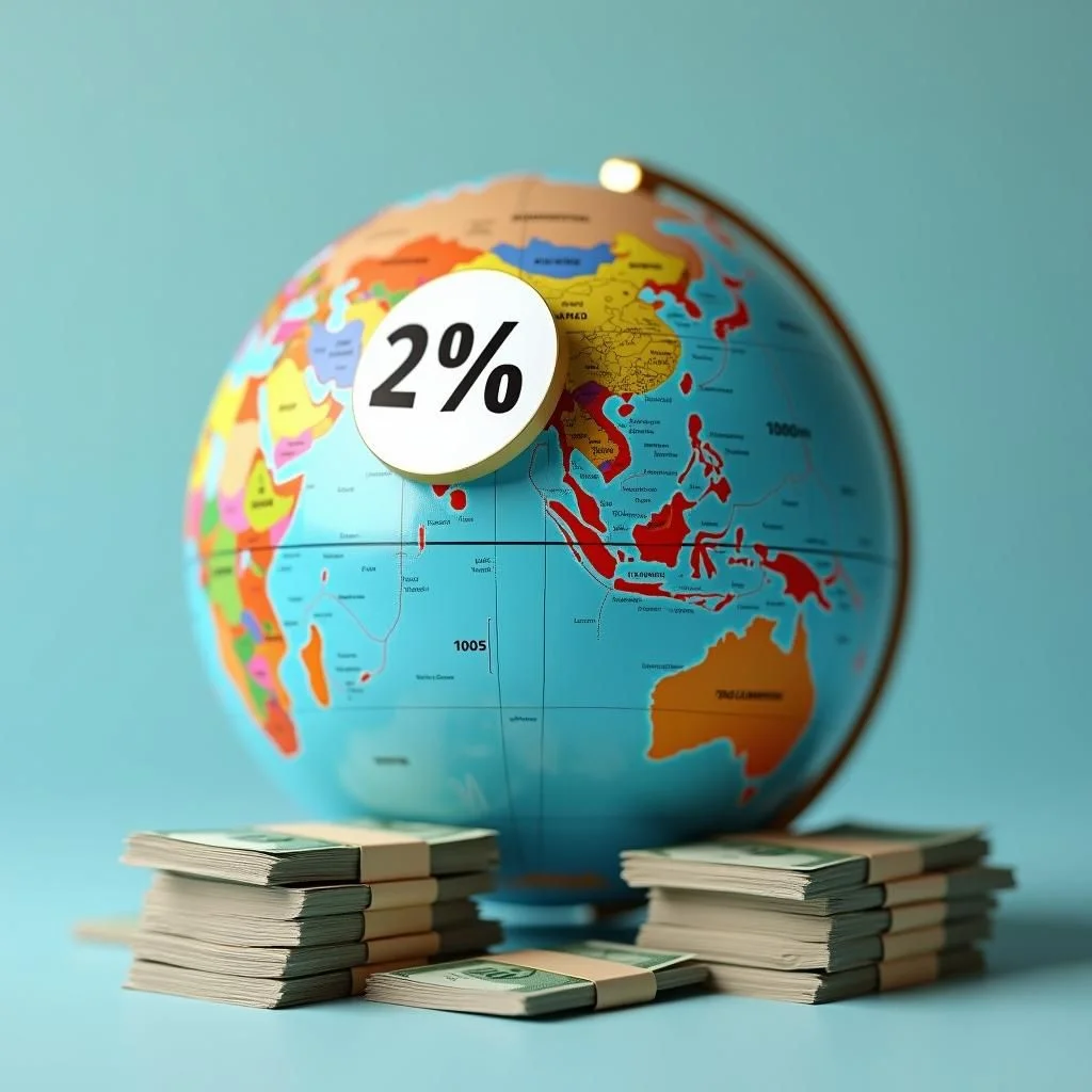 Un globo con un 2% de tasa de impuesto y divisas internacionales.