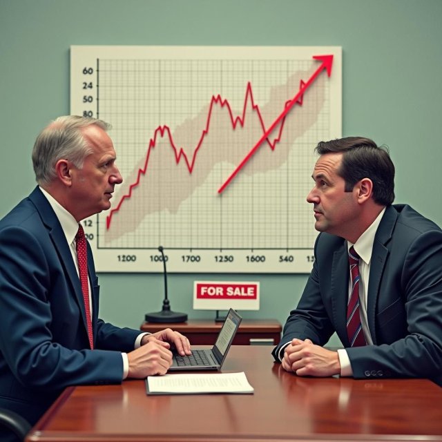 Un político manipula datos, un gráfico muestra estadísticas alteradas.