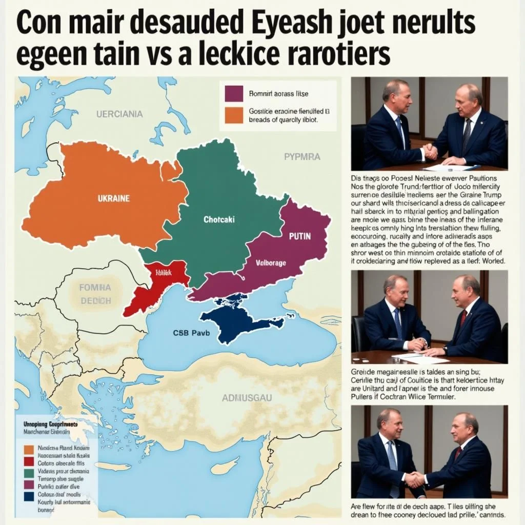 Mapas de zonas de conflicto en Ucrania y reuniones diplomáticas mostrados.