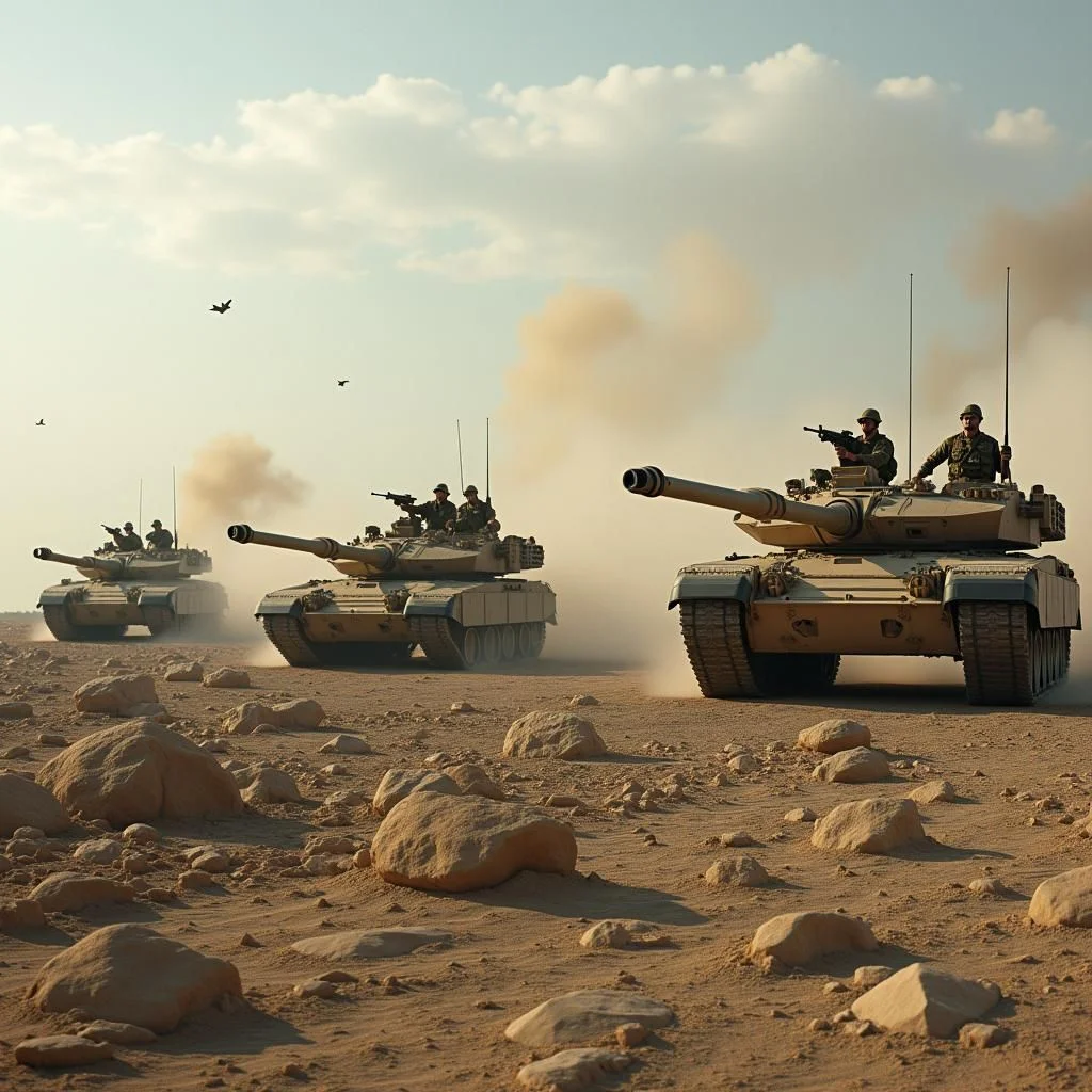 Carri armati militari israeliani e funzionari in negoziazioni a Gaza City.