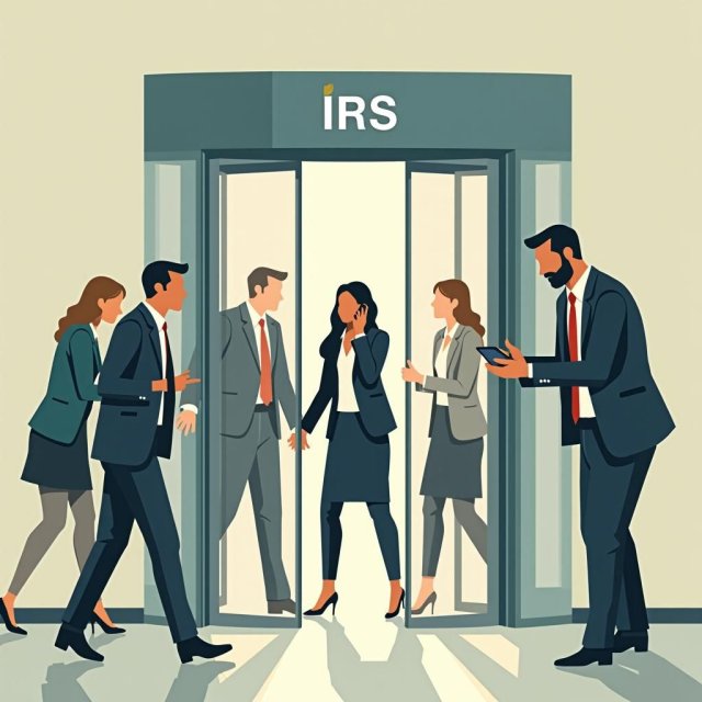 Empleados del IRS salen por la puerta giratoria en medio de una drástica disminución del personal.