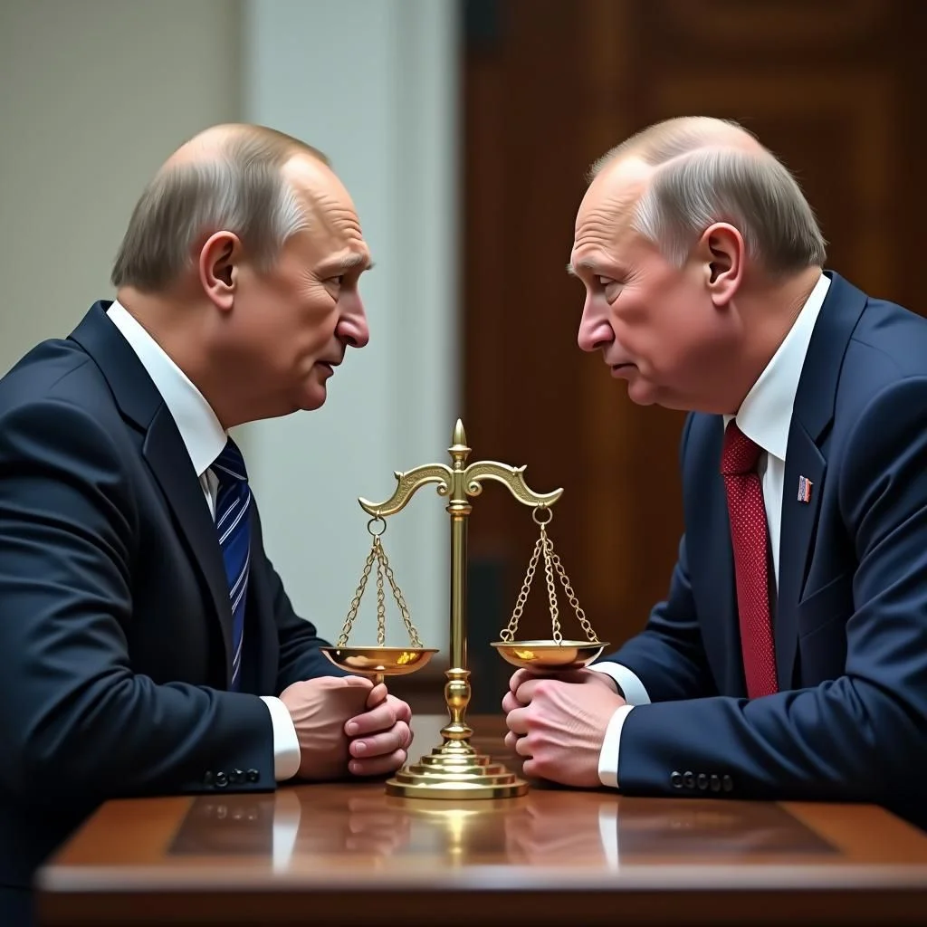 Una bilancia si inclinò a favore di Putin, con Trump e Putin.