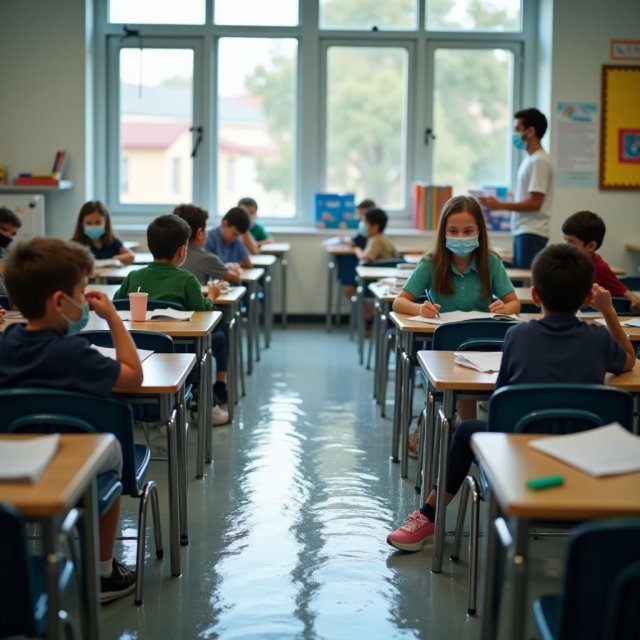 Escuelas inundadas, estudiantes con mascarillas y instalaciones educativas cerradas.