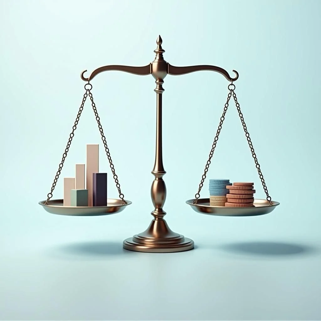 Un graphique et une balance d'équilibre illustrent les exigences et les compromis de la SLR.