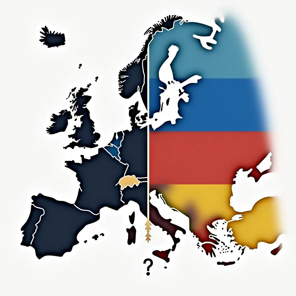 Una mappa d'Europa e degli Stati Uniti divisi con frecce in conflitto.