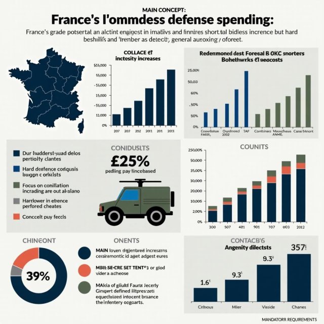 El gasto de defensa de Francia aumenta con ajustes presupuestarios visualizados.