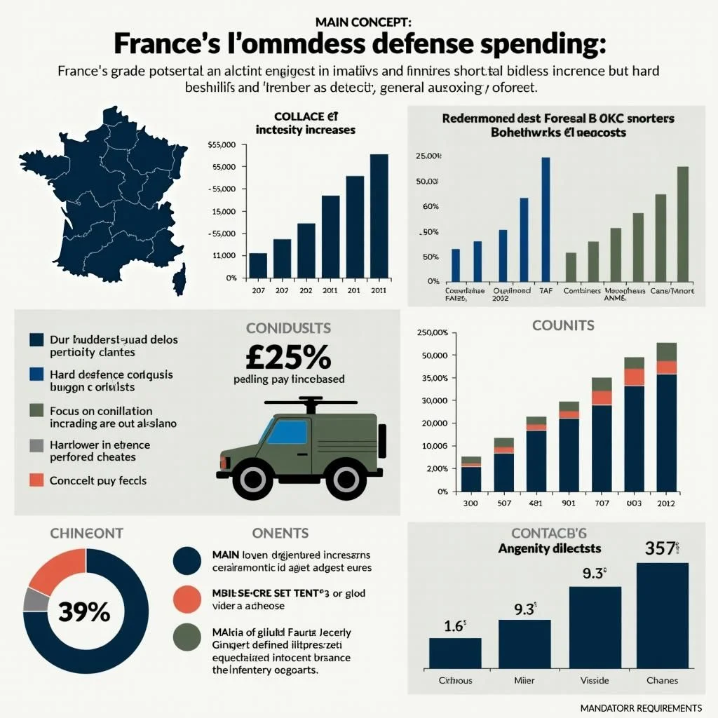 El gasto de defensa de Francia aumenta con ajustes presupuestarios visualizados.