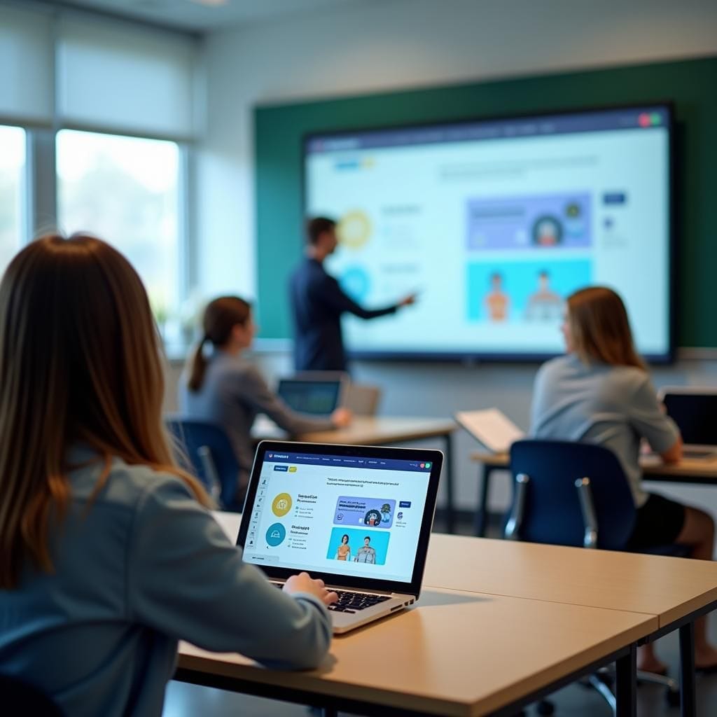 Herramientas de inteligencia artificial en aula, revisión de maestros, iconos de transparencia, listas