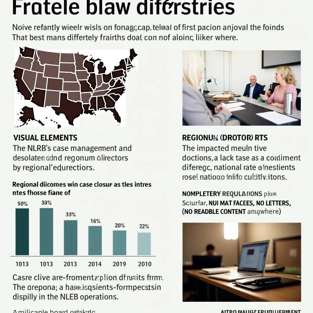 Un mapa de oficinas regionales de la NLRB con datos de gestión de casos.