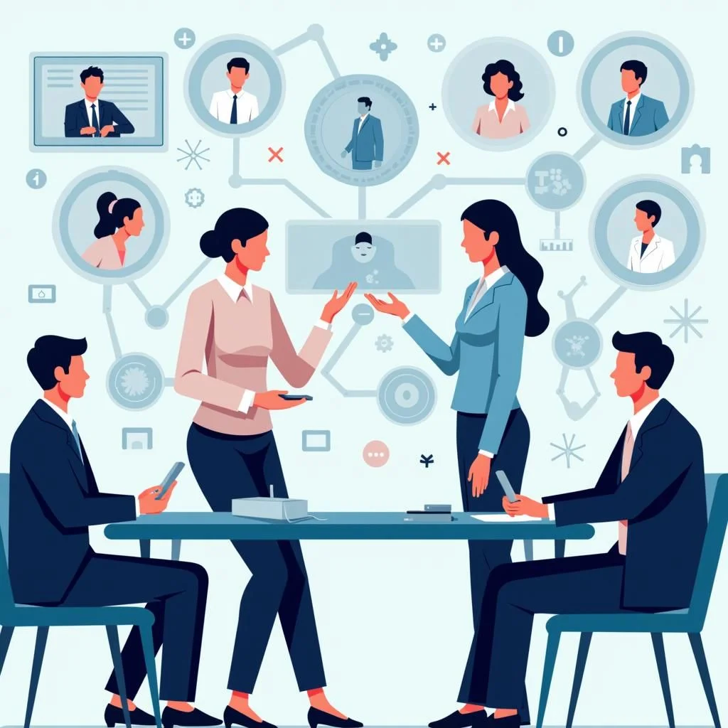 Les différents acteurs discutent des stratégies d'IA collaborative avec des icônes open-source.