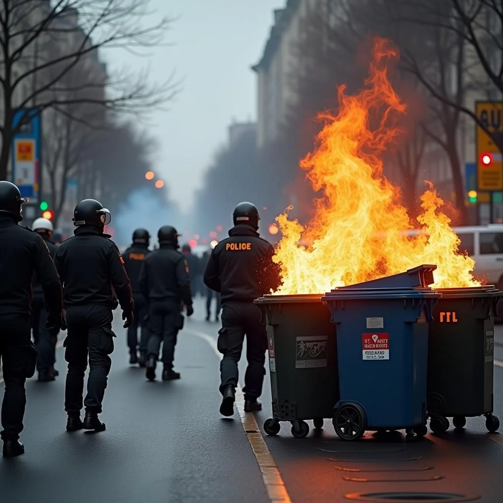 Les policiers en tenue anti-émeute répriment les manifestants avec du gaz lacrymogène et