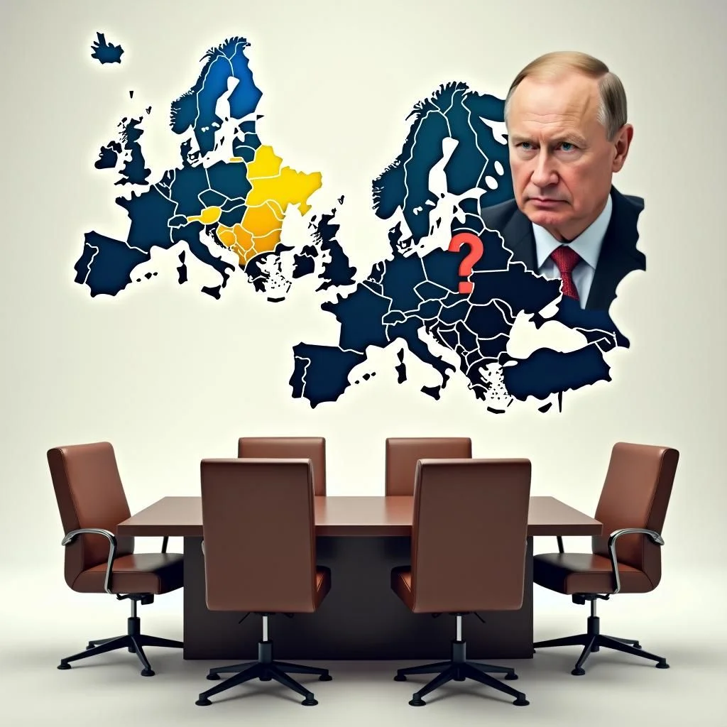 Un mapa de Europa con líderes preocupados y negociaciones vacías.