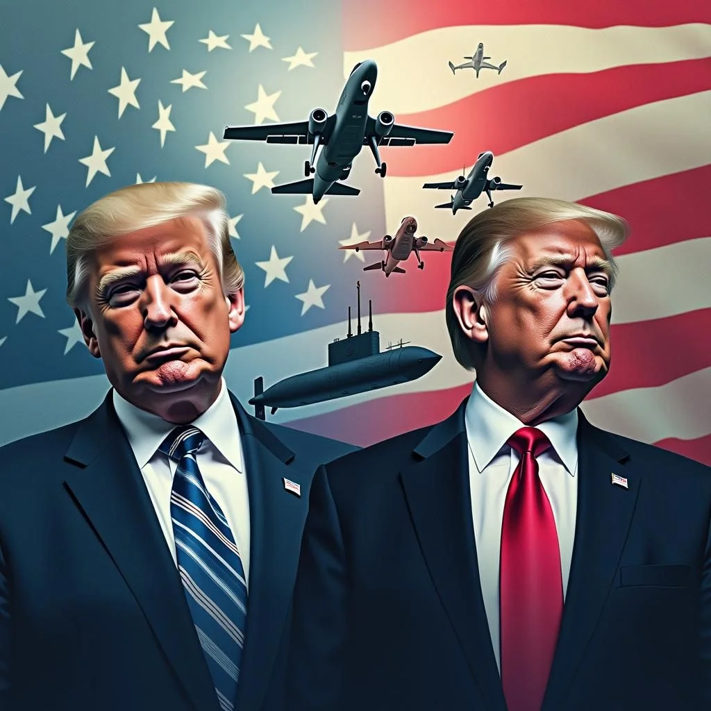 President Trump with submarines and economic sanctions documents.