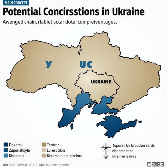 Mapa de Ucrania destacando posibles concesiones y compensaciones territoriales.
