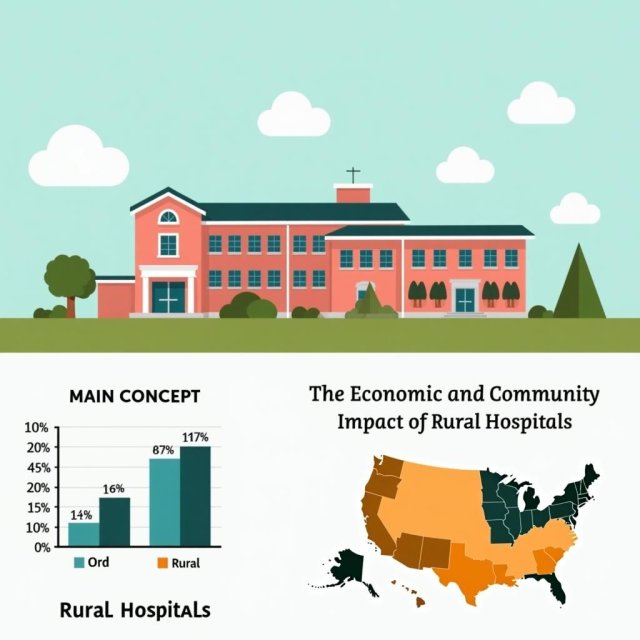 Edificio de hospital rural con datos económicos y de ubicación exhibidos.