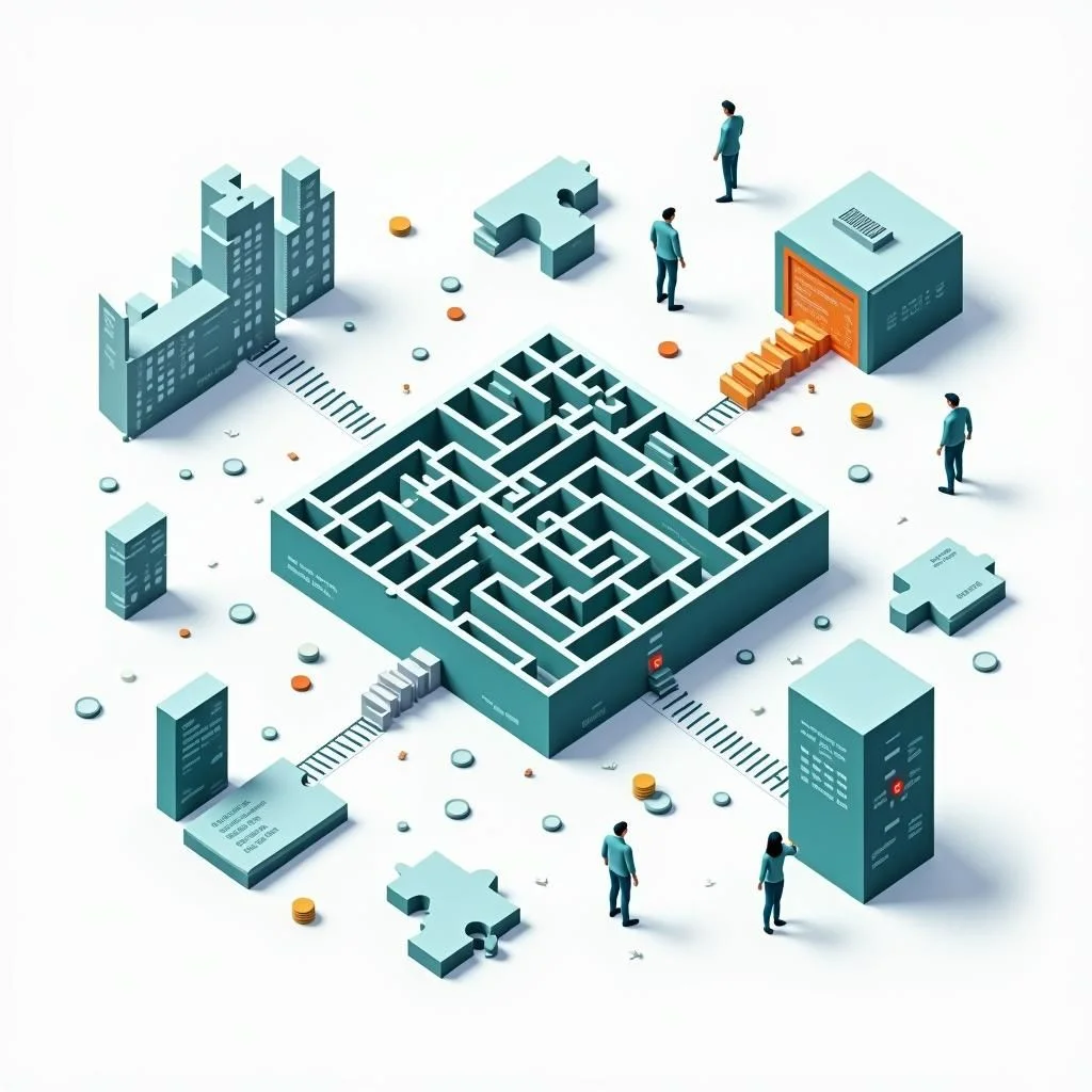 Un labirinto con pezzi di puzzle e un elenco di controllo semplificato.