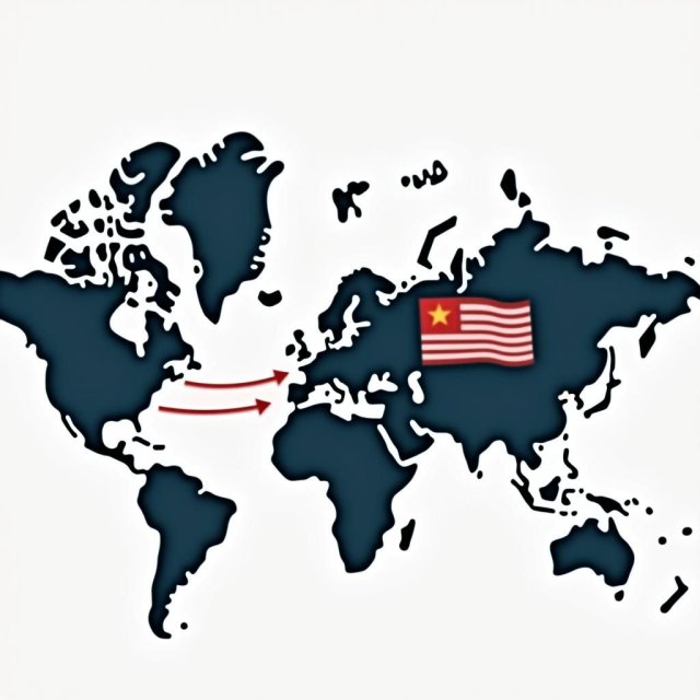 Un mapa de EE.UU., Europa y China con flechas interconectadas.