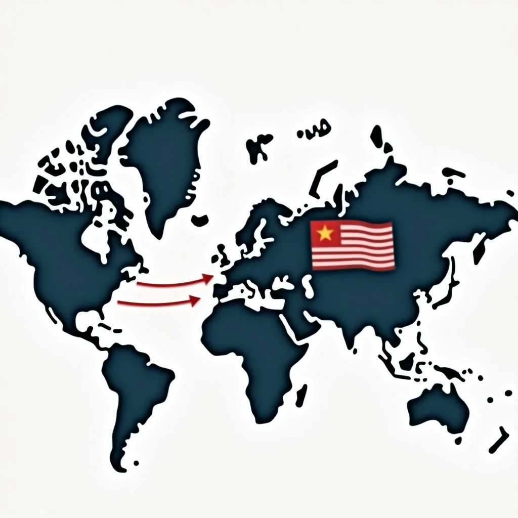 Une carte des États-Unis, de l'Europe et de la Chine avec des flèches interconnectées.
