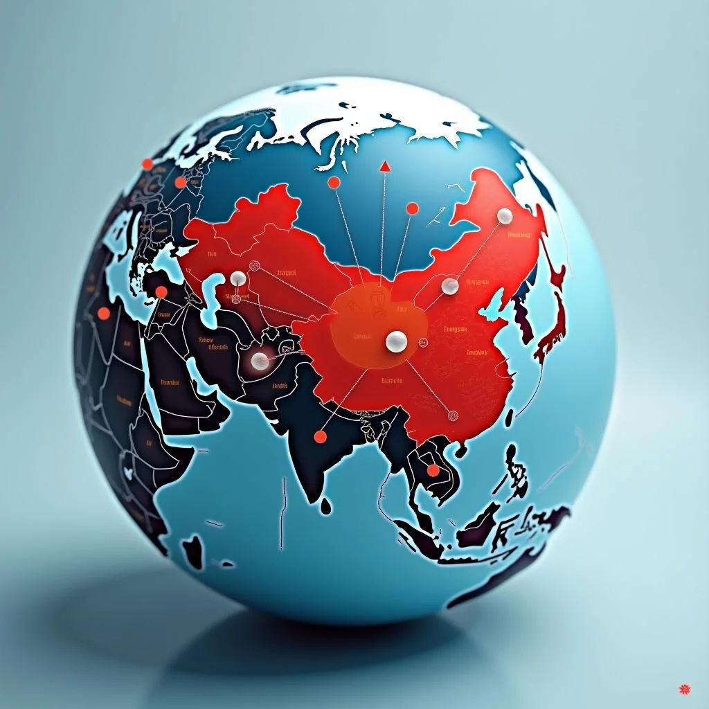 Une globe avec la Chine au centre, mettant en évidence les routes commerciales.