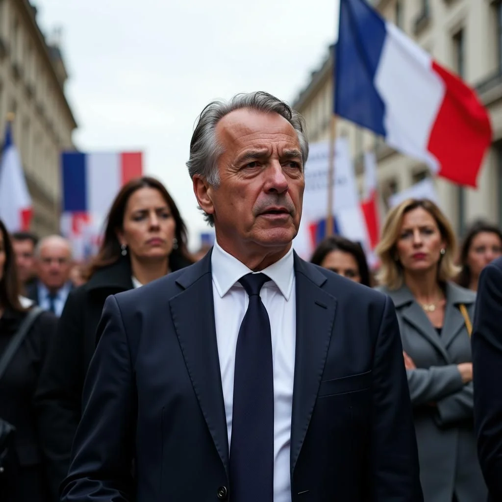 El político francés François Bayrou en medio de protestas parlamentarias.