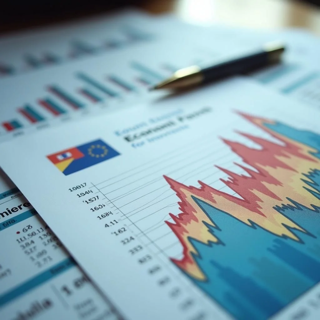 Graphs and documents illustrating France's economic challenges and deficit.